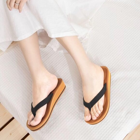 Women Flip Flops Rubber Cotton Wedge Platform Thong Sandals Yoga Mat Sole - Picture 6 of 6